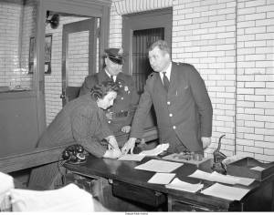 Lena Blatman, owner of Wilmington's Blatman's Bakery at the police station after being arrested for violating the blue laws.