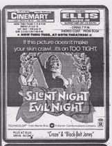 The R-rated slasher film Silent Night Evil Night showing at a Delaware Drive-In in 1975